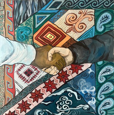 Painting titled "UNITY IS FREEDOM" by Marta Abdullaeva (ATRAM), Original Artwork, Oil Mounted on Wood Stretcher frame