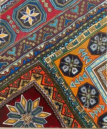 Pintura intitulada "3 rugs. an ancient…" por Marta Abdullaeva (ATRAM), Obras de arte originais, Acrílico Montado em Armação…