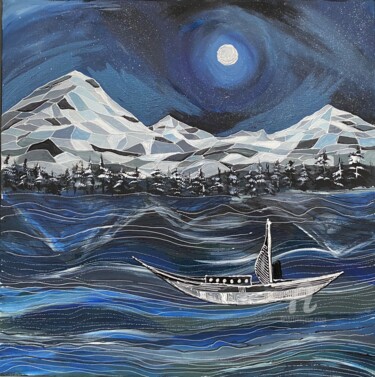 Pittura intitolato "Night winter mounta…" da Marta Abdullaeva (ATRAM), Opera d'arte originale, Acrilico Montato su Telaio pe…