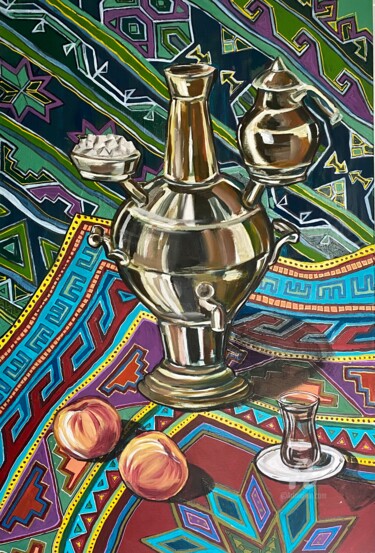 Malarstwo zatytułowany „PICNIC WITH A SAMOV…” autorstwa Marta Abdullaeva (ATRAM), Oryginalna praca, Olej Zamontowany na Drew…