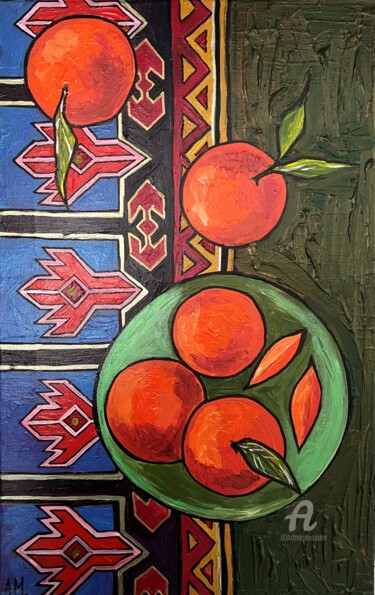 Pittura intitolato "RED ORANGE IN DECEM…" da Marta Abdullaeva (ATRAM), Opera d'arte originale, Acrilico Montato su Telaio pe…