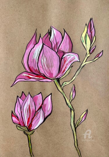 Disegno intitolato "Magnolia" da Marta Abdullaeva (ATRAM), Opera d'arte originale, Pennarello