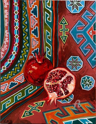 Painting titled "pomegranate doctor" by Marta Abdullaeva (ATRAM), Original Artwork, Acrylic Mounted on Wood Stretcher frame