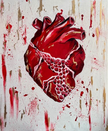 Pittura intitolato "Pomegranate heart" da Marta Abdullaeva (ATRAM), Opera d'arte originale, Acrilico