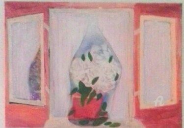 Painting titled "Janela Rosa" by Marta Afonso, Original Artwork, Lacquer