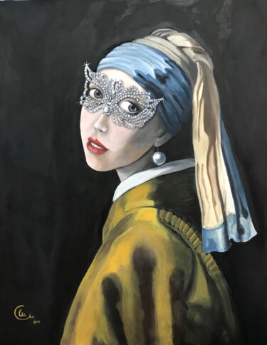 Pittura intitolato "La Joven de la Perl…" da Marta Alabau Calabuig, Opera d'arte originale, Olio Montato su Telaio per barel…
