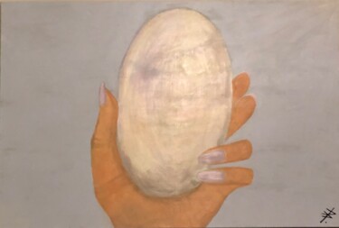 Painting titled "Pearl egg" by Marta Florczyk Art, Original Artwork, Acrylic Mounted on Wood Stretcher frame