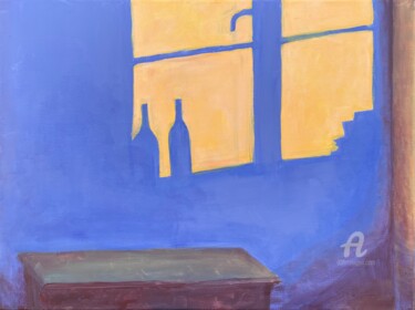 Ζωγραφική με τίτλο ""Blue wine"" από Marta Leim, Αυθεντικά έργα τέχνης, Ακρυλικό Τοποθετήθηκε στο Ξύλινο φορείο σκελετό