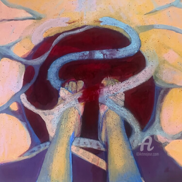 Ζωγραφική με τίτλο ""Root chakra"" από Marta Leim, Αυθεντικά έργα τέχνης, Ακρυλικό Τοποθετήθηκε στο Ξύλινο φορείο σκελετό