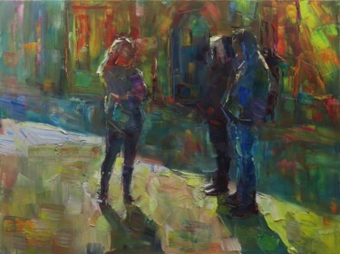 Painting titled "Une Rencontre IX" by Marta Lipowska, Original Artwork, Oil Mounted on Wood Stretcher frame