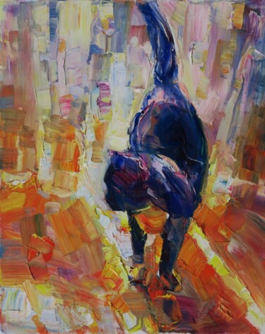 Картина под названием "Chat coloré VII" - Marta Lipowska, Подлинное произведение искусства, Масло Установлен на Деревянная р…