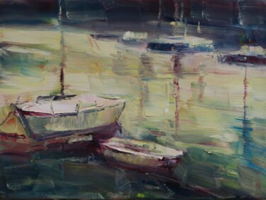 Malerei mit dem Titel "Port fluvial XVI" von Marta Lipowska, Original-Kunstwerk, Öl Auf Keilrahmen aus Holz montiert