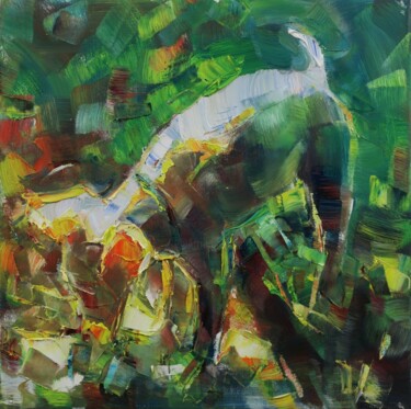 Картина под названием "Chien coloré" - Marta Lipowska, Подлинное произведение искусства, Масло Установлен на Деревянная рама…