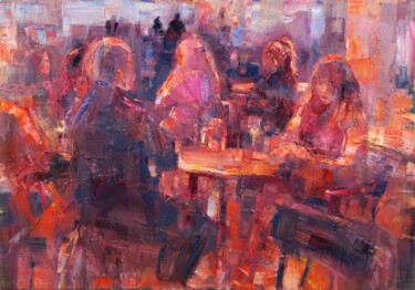 Painting titled "Conversations II" by Marta Lipowska, Original Artwork, Oil Mounted on Wood Stretcher frame