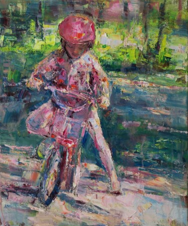 Peinture intitulée "Petit vélo VII" par Marta Lipowska, Œuvre d'art originale, Huile Monté sur Châssis en bois