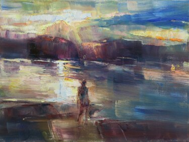 Картина под названием "Le même fleuve IV" - Marta Lipowska, Подлинное произведение искусства, Масло Установлен на Деревянная…