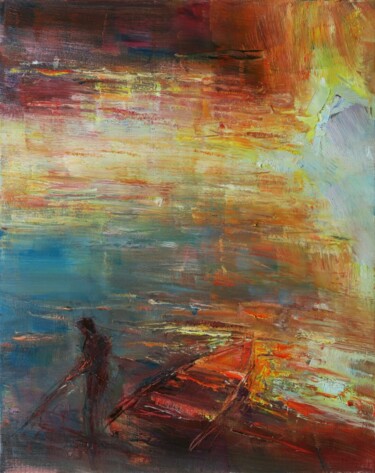 Malarstwo zatytułowany „Le même fleuve V” autorstwa Marta Lipowska, Oryginalna praca, Olej Zamontowany na Drewniana rama nos…