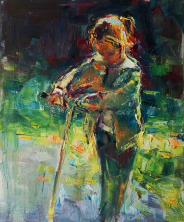 Pittura intitolato "Fille à la trottine…" da Marta Lipowska, Opera d'arte originale, Olio Montato su Telaio per barella in l…
