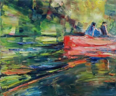 Painting titled "Down the river XI" by Marta Lipowska, Original Artwork, Oil Mounted on Wood Stretcher frame