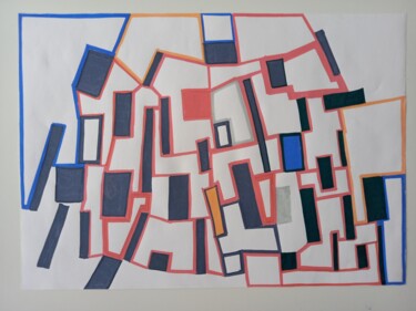 Painting titled "Cidade" by Marta Pimentel, Original Artwork, Marker Mounted on Cardboard