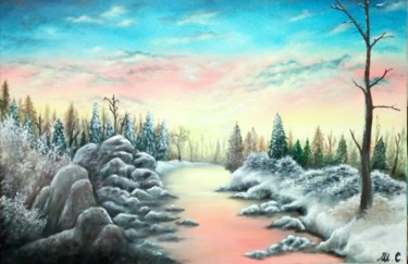 Painting titled "Aurora di un paesag…" by Marta Castellani, Original Artwork, Oil