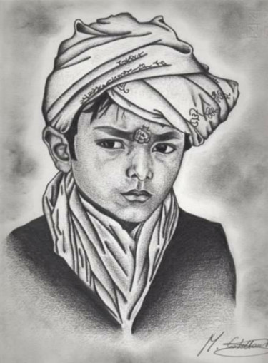 Zeichnungen mit dem Titel "Bambino indiano" von Marta Castellani, Original-Kunstwerk, Graphit