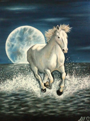 Painting titled "Il cavallo bianco" by Marta Castellani, Original Artwork, Oil