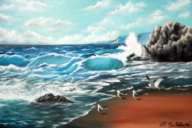 Painting titled "Gabbiani in riva" by Marta Castellani, Original Artwork, Oil