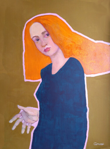绘画 标题为“Blue dress” 由Marta Grassi, 原创艺术品, 油