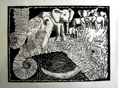 Drawing titled "Elephants" by Marta Mazur, Original Artwork