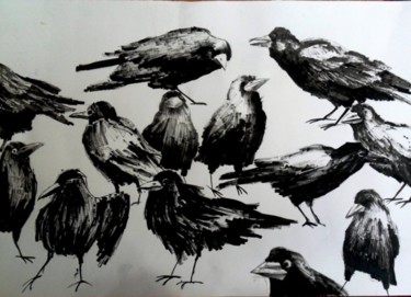 Drawing titled "Ravens" by Marta Mazur, Original Artwork