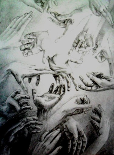 Drawing titled "Collage of hands" by Marta Mazur, Original Artwork