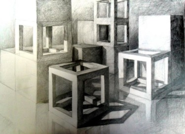 Drawing titled "Cubes" by Marta Mazur, Original Artwork