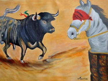 Painting titled "Toro" by Marta Moschiar, Original Artwork, Oil
