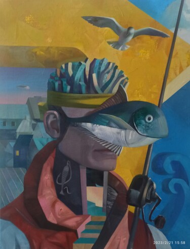 Malerei mit dem Titel "Fisherman" von Marta Shmatava, Original-Kunstwerk, Öl Auf Keilrahmen aus Holz montiert