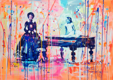 Painting titled "The Piano" by Marta Zawadzka, Original Artwork, Acrylic Mounted on Wood Stretcher frame