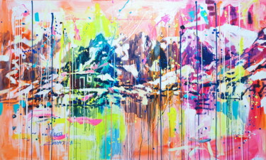 Schilderij getiteld "Chamonix" door Marta Zawadzka, Origineel Kunstwerk, Acryl Gemonteerd op Frame voor houten brancard