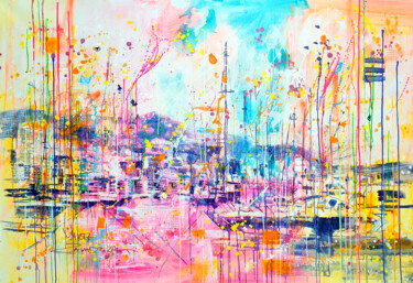 Картина под названием "Monaco harbour" - Marta Zawadzka, Подлинное произведение искусства, Акрил Установлен на Деревянная ра…
