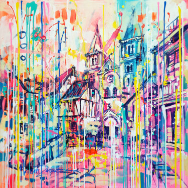 Malerei mit dem Titel "Pink town" von Marta Zawadzka, Original-Kunstwerk, Acryl Auf Keilrahmen aus Holz montiert