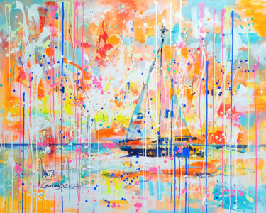 Painting titled "Sunny cruise" by Marta Zawadzka, Original Artwork, Acrylic Mounted on Wood Stretcher frame