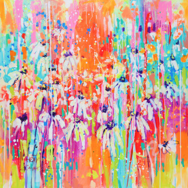 Картина под названием "Daisies" - Marta Zawadzka, Подлинное произведение искусства, Акрил Установлен на Деревянная рама для…