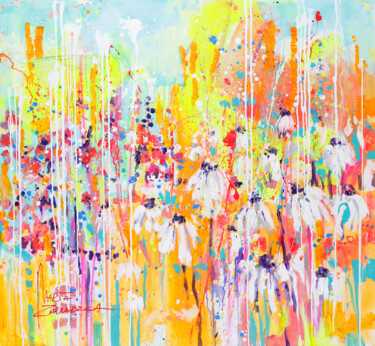 Meadow full of daisies Painting titled "Meadow full of dais…" by Marta Zawadzka, Original Art, Acrylic Mounted on Stretcher frame