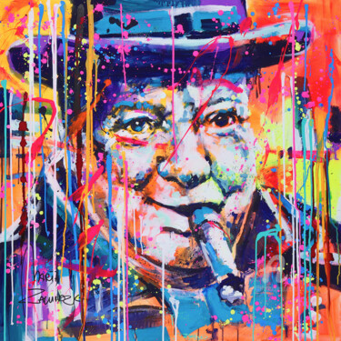 Schilderij getiteld "Winston Churchill w…" door Marta Zawadzka, Origineel Kunstwerk, Acryl Gemonteerd op Frame voor houten b…