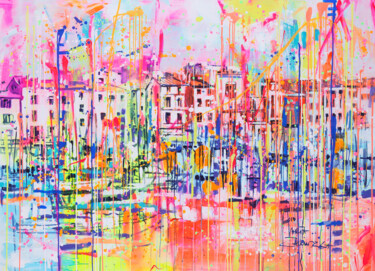 Картина под названием "Saint Tropez marina" - Marta Zawadzka, Подлинное произведение искусства, Акрил Установлен на Деревянн…