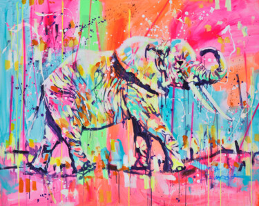 「Colors of rainbow」というタイトルの絵画 Marta Zawadzkaによって, オリジナルのアートワーク, アクリル ウッドストレッチャーフレームにマウント