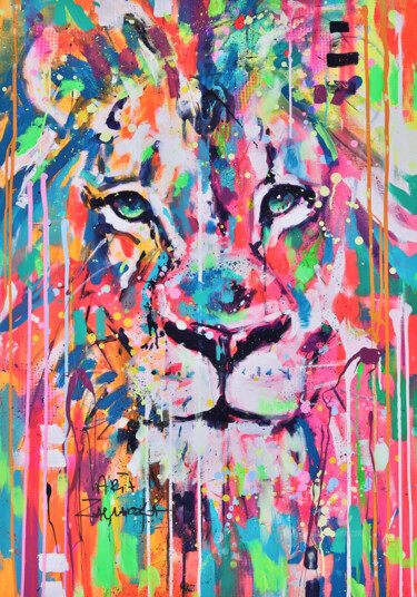 Картина под названием "Lion" - Marta Zawadzka, Подлинное произведение искусства, Акрил Установлен на Деревянная рама для нос…