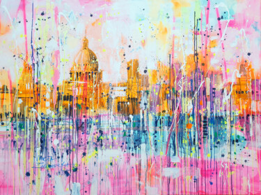 Painting titled "Spring in London" by Marta Zawadzka, Original Artwork, Acrylic Mounted on Wood Stretcher frame