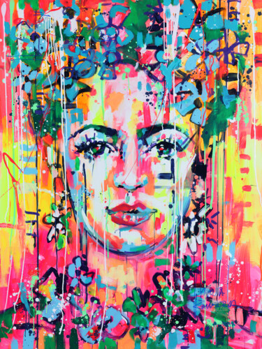 Painting titled "Flowers in her hair" by Marta Zawadzka, Original Artwork, Acrylic Mounted on Wood Stretcher frame