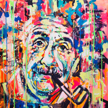 Painting titled "Albert Einstein" by Marta Zawadzka, Original Artwork, Acrylic Mounted on Wood Stretcher frame