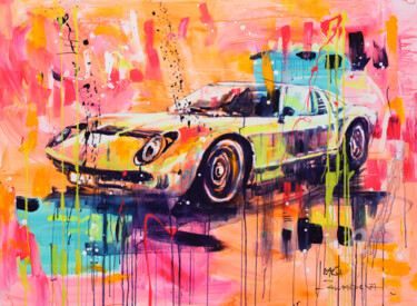 Malarstwo zatytułowany „Lamborghini miura” autorstwa Marta Zawadzka, Oryginalna praca, Akryl Zamontowany na Drewniana rama n…